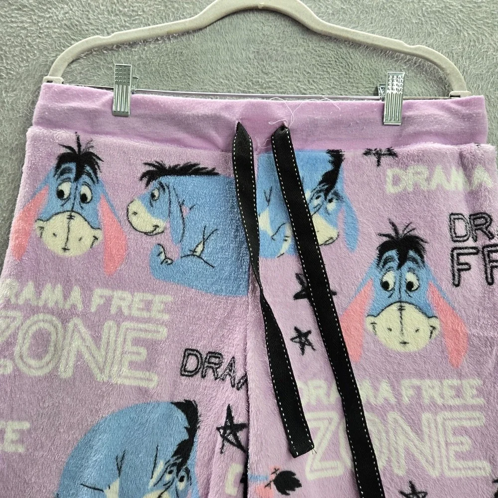 Disney Women Sleepwear Large Purple Pajama Pants Eeyore Drama Free Zone Fleece - Picture 12 of 13